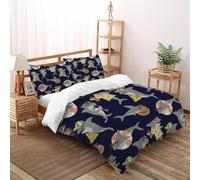 XIKMLSID Shark Summer 3 Pcs Complete Bedding Set 3D Marine Animals Design Floral Printed Duvet Cover with Fitted Sheet Pillowcases Soft And Comfortable King（220x240cm）