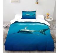 XIKMLSID Shark Water 2 Pcs Complete Bedding Set 3D Marine Animals Design Floral Printed Duvet Cover with Fitted Sheet Pillowcases Soft And Comfortable Single（135x200cm）