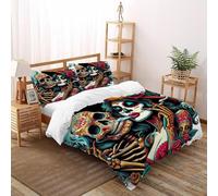 XIKMLSID Skeleton Queen 3 Pcs Bed Cover Terror 3D Design Theme Ultra-fine Fiber Bed Sheet Pillowcase with 2 Pillowcases Double（200x200cm）