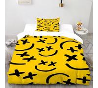 XIKMLSID Smiling Face Bedding 3D Yellow Printed Microfiber Duvet Cover European Style 2 Pcs 100% Pure Cotton,Comfortable And Soft,Boys And GirlsSingle(135x200cm)
