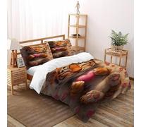 XIKMLSID Tiger 3 Pcs Complete Bedding Set 3D Wildlife Design Floral Printed Duvet Cover with Fitted Sheet Pillowcases Soft And Comfortable Pure Cotton Super King（260x220cm）