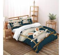 XIKMLSID White Rabbit Bedding 3D Cute Animal Printed Duvet Cover Set European Style Hypoallergenic 3 Pcs Pure Cotton,for Adults With Pillowcase King(220x240cm)