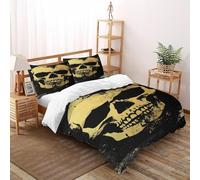 XIKMLSID Yellow Skull Bedding 3D Terror Printed Duvet Cover European Style 3 Pcs Pure Cotton,Comfortable And Soft,Boys And Girls With Pillowcase King(220x240cm)
