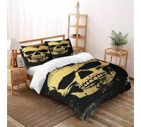 XIKMLSID Yellow Skull Bedding 3D Terror Printed Microfiber Duvet Cover European Style 3 Pcs Pure Cotton,Comfortable And Soft,Boys And GirlsSuper King(260x220cm)