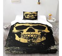 XIKMLSID Yellow Skull Duvet Cover Set Soft Comforter Cover,Terror Theme Print Pattern 2 Piece Bedding Set with Pillowcase All Season Quilt Cover with Zipper for Kids Adults Single(135x200cm)