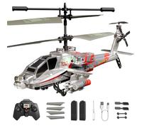 XIKOTEC Apache RC Helicopter Toy for Adults, Remote Control Helicopter Drone with 2 Batteries, LED Lights, One Key Takeoff/Landing, Altitude Hold, Indoor Flying Toy Gifts for Kids Boys 8+ Silver