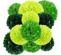 XIKSXITN 12 pc Green Tissue Paper Pom poms in 3 Colors-Hanging Paper Pom Poms Paper Flowers Ball for Party Decorative(8&10&12 inch)