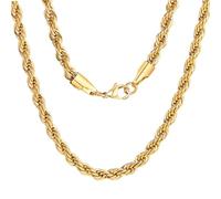 Xikui 18k Real Gold Plated Rope Chain, 6mm 8mm Stainless Steel Twist Chain Necklace, Father's Day Gifts for Men Women 18-24 Inches, 20", Stainless Steel, Rhinestone