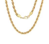 Xikui 18k Real Gold Plated Rope Chain, 6mm 8mm Stainless Steel Twist Chain Necklace, Father's Day Gifts for Men Women 18-24 Inches, 20", Stainless Steel, Rhinestone
