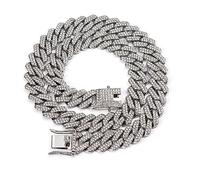 Xikui Cuban Chain Necklaces, Iced Out Miami Bling Diamond Hip Hop Jewelry Silver/Gold Link for Men Women, 22inch, Zinc, Rhinestone