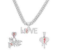 Xikui Cuban Link Chain for Men with 3 Pcs Pendant, Miami Ice Out Diamond Cuban Link Bless King Rich Cross Never Give Up Necklace Hip Hop Jewelry, normal, Alloy Steel, Cubic Zirconia