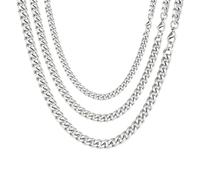 Xikui Stainless Steel Mens Cuban Link Chain, 3Pcs 3.5&5&7mm Width, Gold-plated/Silver-plated Miami Cuban Chain, Hip Hop Mens Jewelry, 18"-26", 18inch, Stainless Steel, No Gemstone