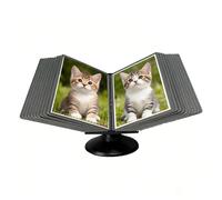 XILANSHMAO 360° rotation Desk Reference Organizer, Space Saving Document Holder, Durable Flip File Display Rack, Efficient Catalog Storage System for Home or Office Use Gray 20 pages