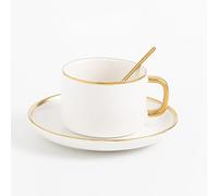 XILANSHMAO Porcelain Tea Cups and Saucers with Gold Trim 8oz Coffee Cups Set of Elegant Tea Set for Latte Cappuccino Cafe Mocha Durable Porcelain Mugs for Kitchen Dining or Cafe Use White