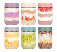 Xileanalee Overnight Oats Containers with Lids 6 Pack-16 Oz Mason Jar with Lids-Overnight Oats Jars Glass Food Storage Containers for Chia Seed Pudding Salad Cereal Coffee Spices