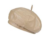 Xilery Lady's Soft PU Leather Beret Cap Women's Winter Beret Flat Hat Cute Drawing Hat (Light Khaki)