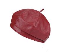 Xilery Lady's Soft PU Leather Beret Cap Women's Winter Beret Flat Hat Cute Drawing Hat (Red)