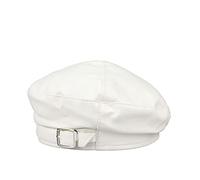 Xilery Lady's Soft PU Leather Strap Design On Front Beret Style Painter Cap Pumpkin Hat British Octagonal Hat Women's Flat Beret Cap (White)