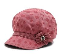 Xilery Women's Lady's Cotton Beret Cap Newsboy Cap Drawing Beret Hat Bakerboy Cabbie Cap with Bowknot Decor (Deep Pink)