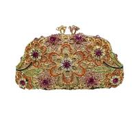 XILEUDUOD Flower Evening Bags Diamond Pattern Flower Color Matching Dinner Bag Party Wedding Handbag Shoulder Texture Evening Clutch(Golden)