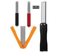 XILEWHZF 4 Pcs 400/600 Grit Portable Handheld Double Sided Sharpener Pocket Diamond Knife Sharpening Stone for Kitchen, Garden, Outdoor Tools Fine/Coarse Grinding （Black/Orange/Black/Red）