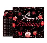 Xiliconie 40PCS Happy Birthday Napkins Black & Red, 6.5x6.5 inch, Paper, 1-Ply, Disposable, Birthday Party Napkins