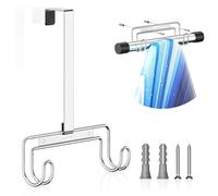 XILIMEN Ironing Board Hanger Over The Door & Wall Mount, Iron Board Holder Storage Wall Mount with Removable Hooks for Laundry, Hotel Rooms (Silver)
