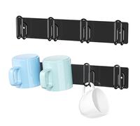 XILIMEN Mug Holder Wall Mounted, 2 Pack Coffee Cup Hooks, Metal Mug Rack for Kitchen, Modern Unique Cabinets Cups, Cup Holder Hanging Wall Hanger for Kitchen, Dining Room Coffee Bar (Black)