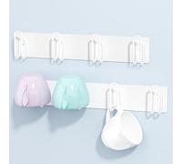 XILIMEN Mug Holder Wall Mounted, 2 Pack Coffee Cup Hooks, Metal Mug Rack for Kitchen, Modern Unique Cabinets Cups, Cup Holder Hanging Wall Hanger for Kitchen, Dining Room Coffee Bar (White)