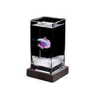 Xilin-872 Fish Tank Fish Tank Square High Translucent Fighting Fish Tank with Wooden Base Tropical Fish Tank Thickened Glass Desktop Small Fish Tank Fish Aquarium(White02)