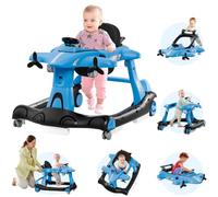 Xilingol 6-in-1 Baby Walker with Wheels, Adjustable Height & Speed Activity Walker with Padded Seat, Foldable Walker for Babies, Toddler Push Walkers for Boy & Girl 6-18 Months, Music & Light