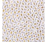 Xilitata 600Pcs Number Beads Gold Number White Round Beads 4x7mm for Friendship Bracelet Making Jewelry Making Kit
