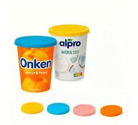 XILMARK Reusable Yogurt Pot Lids - Silicone Food Covers as an Alternative to Cling Film - Keep Opened Yogurt & Leftovers Fresh in the Fridge - Eco-Friendly Kitchen Storage for Everyday Use (Pack of 4)