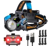 XILUO 210000 Lux 12 Modes Head Torch Energy Saving Adjustable Focus and Motion Sensor, 95H Standby 125°Angle and Warning Headlamp, IP65 Waterproof for Outdoor Walking Fishing Camping Hiking