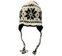 Ximalco Wool Hand Knit Unisex Fleece Lined Ear Flap Beanie Sherpa Cap Hat Nepal, White Snowflake, M/L