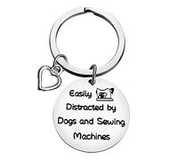 Ximalun Dog Lover Gift Keyring Quilting Gift Easily Distracted by Dogs and Sewing Machines Keyring Christmas Birthday Gifts Sewing Gifts for Quilters and Sewers