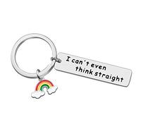 Ximalun Funny Gay Keyring Gay Pride Gift LGBT Gift I Can't Even Think Straight Keyring with Rainbow Charm Lesbian Gift Christmas Birthday Gifts Anniversary Valentines Gifts for Gay Couple