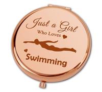Ximalun Gifts for Swimmers Girls Women Swimming Lover Gifts Just a Girl Who Loves Swimming Compact Makeup Mirror for Swim Coach Teacher Christmas Birthday Gift Swimming Gift for Her