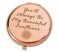 Ximalun Inspirational Gift for Women Girls You'll Always Be My Beautiful Sunflower Compact Makeup Mirror Encouragement Gift for Friend Daughter Sister Niece Granddaughter Motivational Gift for Her