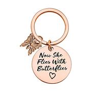 Ximalun Memorial Gifts Sympathy Keyring Now She Flies with Butterflies Keyring Loss of Loved Gift Remembrance Gift Sympathy Gifts for Loss of Mother Grandma Wife Sister Daughter Friend