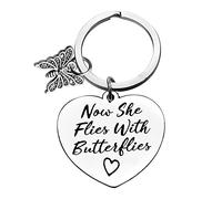 Ximalun Memorial Gifts Sympathy Keyring Now She Flies with Butterflies Keyring Remembrance Gifts In Memory of Loved Gift Sympathy Gifts for Loss of Mum Grandma Wife Sister Daughter Friend