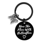 Ximalun Memorial Keyring Sympathy Gifts Now She Flies with Butterflies Keyring Remembrance Gifts Loss of Loved Gift Memorial Gift for Loss of Mum Grandma Wife Sister Daughter Friend