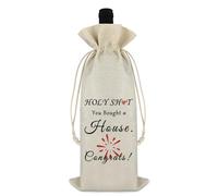 Ximalun New Home Wine Gift Bag House Warming Gifts for Friends Couple Family Moving in Cotton Linen Drawstring Wine Bottle Bag for New Home Owner First Home Gifts for Women Men