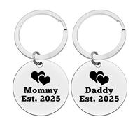 Ximalun New Parents Gifts Pregnancy Announcements Gifts Mommy and Daddy Est 2025 Keyring Set New Mum and Dad Gifts First Time Parents Gifts for Christmas Birthday Mothers Day Fathers Day