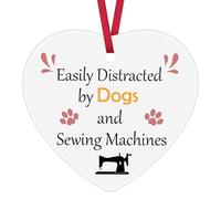 Ximalun Sewing Gifts for Sewing Lover Dog Lover Gift Easily Distracted by Dogs and Sewing Machines Ceramic Ornament Seamstress Gift Quilting Gift Sewing Gifts for Quilters and Sewers
