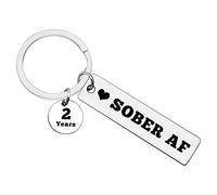 Ximalun Sobriety Gifts Sober AF Keyring 2 Year Sobriety Anniversary Keyring Addiction Recovery Gift AA Alcoholics Anonymous Gift 12 Step Gift AA NA Gift 2 Year Sobriety Gifts for Men Women