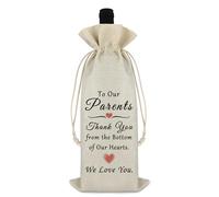 Ximalun Thank You Gifts for Parents Wine Bag Appreciation Gift for Mum Dad Cotton Linen Drawstring Wine Bottle Bag Wedding Thank You Gift for Parents Anniversary Christmas Birthday Gift