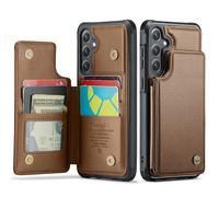 XIMAND for Samsung Galaxy S24 Plus Wallet Case with RFID Blocking and 5 Credit Card Holder, Premium Durable Slim Leather Magnetic Clasp Kickstand Heavy Duty Shockproof Protective Cover.- Brown