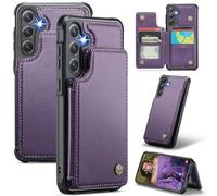 XIMAND for Samsung Galaxy S24 Plus Wallet Case with RFID Blocking and 5 Credit Card Holder, Premium Durable Slim Leather Magnetic Clasp Kickstand Heavy Duty Shockproof Protective Cover.- Purple