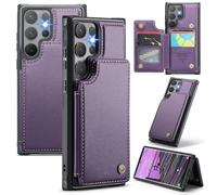 XIMAND for Samsung Galaxy S24 Ultra Wallet Case with RFID Blocking and 5 Credit Card Holder, Premium Durable Slim Leather Magnetic Clasp Kickstand Heavy Duty Shockproof Protective Cover.- Purple